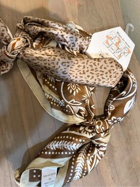 Set of Two Silky Brown & Cream Patterned Scarf